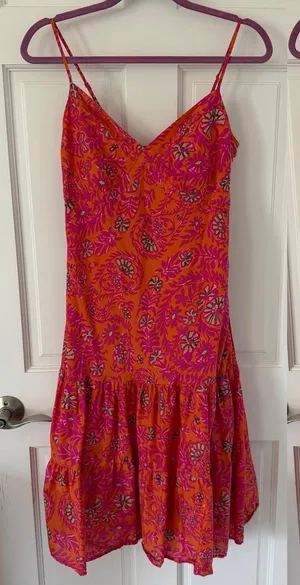 vintage Y2K boho GAP Pink & Orange Floral Sundress Ruffle Hem 100% Cotton sz 8 thumbnail 1