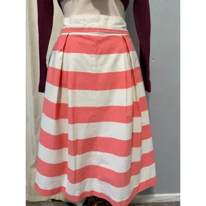 100% Cotton Womens Midi Skirt Size M Pink White Striped Pleated‎ Mod Nautical thumbnail 11