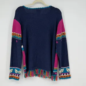 Blast‎ Folk Art Knit Sweater Fringe Hem Nordic People Winter Medium Novelty thumbnail 2