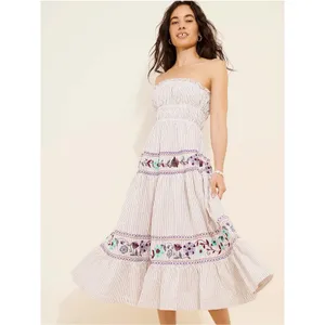 Free People Bohemian Embroidered Floral Kalani Strapless Midi Dress Size XL thumbnail 6