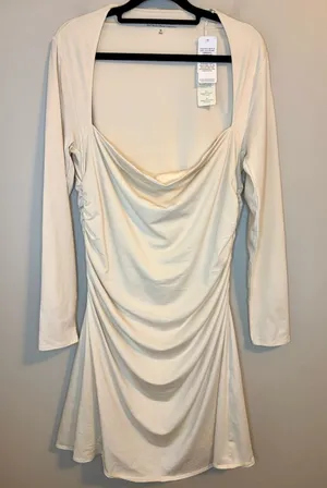 Abercrombie & Fitch NWT Ivory Ruched Long Sleeve Mini Modal Dress XL thumbnail 1