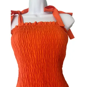 Chic‎ Me Orange Smocked Tie Shoulder Mini Dress Small Festival Beach Vacation thumbnail 4