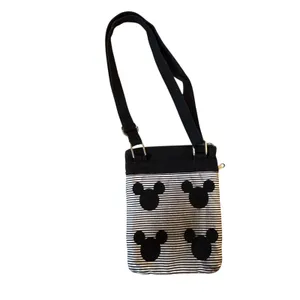 Disney Parks Mickey Mouse Crossbody Bag‎ Canvas Striped Black White Small Travel thumbnail 2