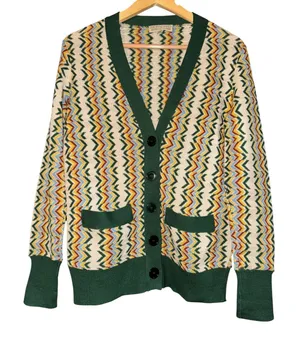 Vintage Jacques Gilles Wool Rainbow Chevron Cardigan Medium Retro 70s Italy Flaw thumbnail 1