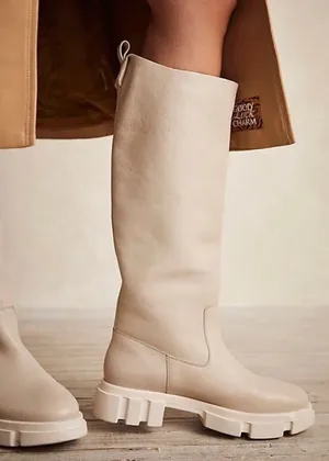 Free People Brooks Tall Boots Chalk Chunky Slip On Boots Size 40. Sh4 thumbnail 1