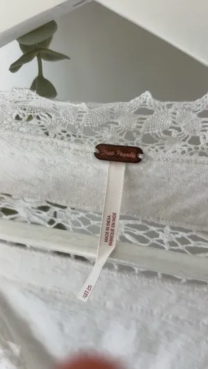 Free People white lace blouse with tie front and long sleeves thumbnail 2