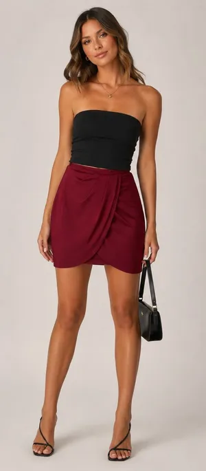 Lovers and Friends Burgundy Red Faux Wrap Mini Skirt Womens M Coquette Luxury thumbnail 1