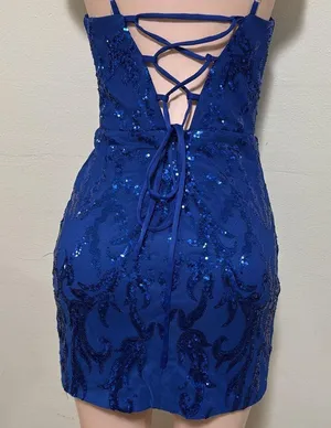 Blue Sequin Dress short woman size 4 wedding party nightclub homecoming thumbnail 7