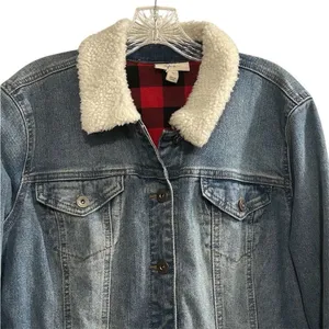 Style & Co Women's Sherpa Lined Collar Denim Jacket Blue Size L Casual‎ thumbnail 2