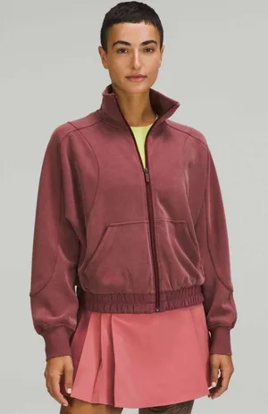 Lululemon Brushed Softstreme‎ Funnel Neck Full Zip Red Merlot thumbnail 1