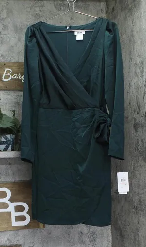 DKNY Womens Faux-Wrap Puff-Sleeve V-Neck Dress DD4HTC02 Pine Green 10 thumbnail 1