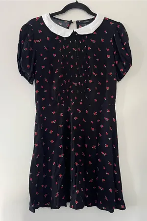 Forever 21 Black Rose Print White Collar Mini Dress Small Cottagecore Romantic Going Out thumbnail 1