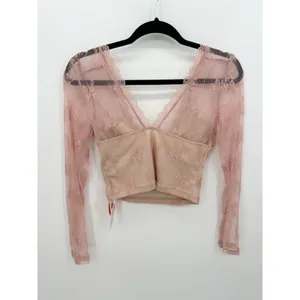 Cider Pink Lace Long Sleeve Crop‎ Top Button Front Size M Witchy Fairy Romantic thumbnail 2