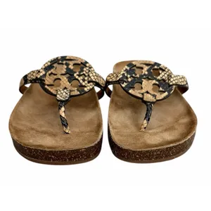 Tory Burch Miller Cloud Stamped Snake Printed Leather/Cork Sandals Women's Sz 11 thumbnail 4