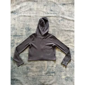 Hollister Slate Blue Gray Waffle Knit Cropped Full Zip Hoodie Women's Medium thumbnail 2