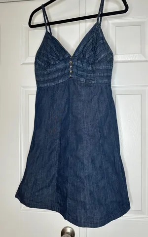 7 For All Mankind Denim Mini Dress Size Small 100% Cotton Y2K Spaghetti Strap thumbnail 1