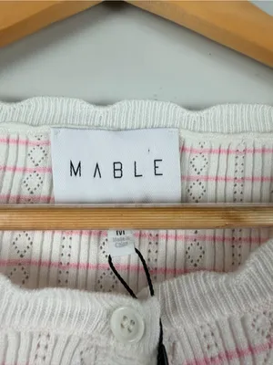 New Mable pink white knit cropped cardigan size medium thumbnail 3