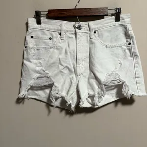 Abercrombie & Fitch Mid Rise Boyfriend Distressed White Shorts- Size 4/27 thumbnail 3