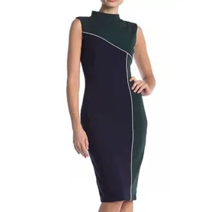 Alexia Admor Hunter‎ Green Navy Colorblock Mock Neck Sheath Dress M thumbnail 2