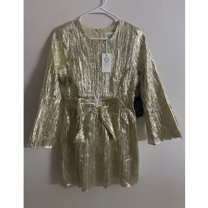 Tuckernuck Hyacinth House Gold Plisse Carol Bow Mini Dress Size Medium NEW thumbnail 3