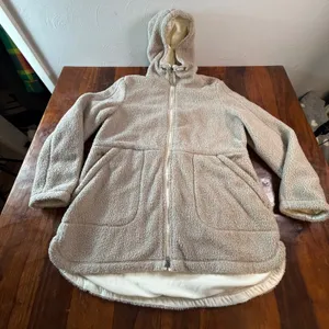 Gerry Womens Sherpa Fleece Hooded Full Zip Jacket Oatmeal Beige BG9225 Large thumbnail 1