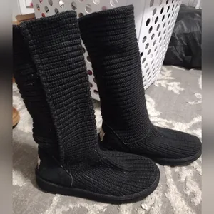 UGG Classic Original Cochet Knit Boots Classic Cardy Women Tall Black thumbnail 1