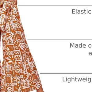 Orange White Abstract Print Wide Leg Tie Waist Ruffle Hem Pants Summer Holiday thumbnail 2