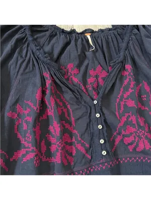 Free People Persuasion Embroidered Boho Chic 100% Cotton Floral Blouse -medium thumbnail 5