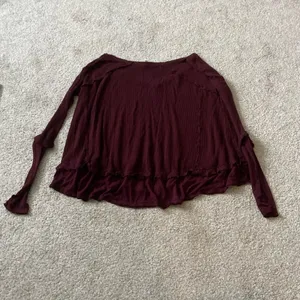 We‎ the free oversized waffle knit sweater medium maroon thumbnail 5