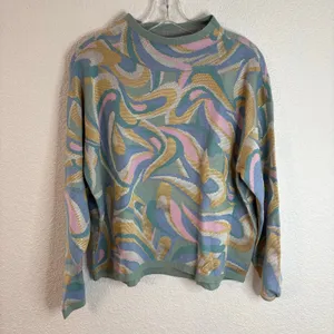 Maeve Anthropologie Carys Mock Neck Sweater Womens Size Small Blue Swirl thumbnail 4