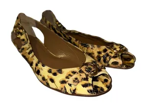 Stuart Wietzman Leather Animal Print Peep Toe Slip On‎ Flats Shoes Womens 7.5 M thumbnail 1