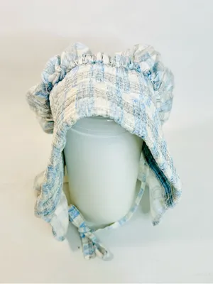 Vintage Large Prairie Sun Bonnet, Blue and White Plaid Flannel, One Size thumbnail 3