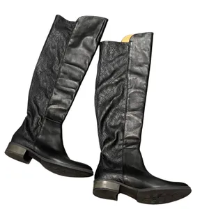 Sundance Sandrine Black Leather Pull-On Over the Knee Boots - size 38 thumbnail 1
