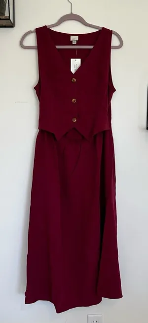 NWT A‎ New Day Wine Red Sleeveless Cutout V Neck Suit Midi Dress Size Medium thumbnail 1
