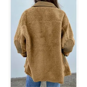 NEW Tan Fleece Jacket Buttons Fuzzy Fleece Sherpa Coat Pockets M thumbnail 3