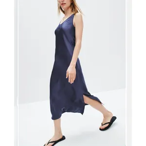 Nic+Zoe Blue Slip Midi Dress XS Tank Bias Cut Cocktail Minimalist Designer $158 thumbnail 4