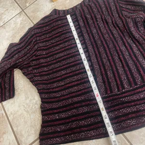 Anthropologie Akemi + Kin Burgundy Black Metallic Striped Sweater size Small thumbnail 4