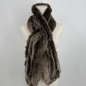 Restoration Hardware scarf faux fur pull through stole neck wrap chocolate brown thumbnail 4