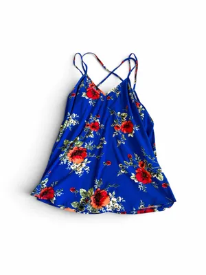 Papermoon Basima Back Blue Floral Print Tank Top thumbnail 2