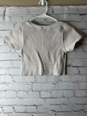 Offline by aerie Ribbed Scoop Neck Crop Top - Cream medium thumbnail 4