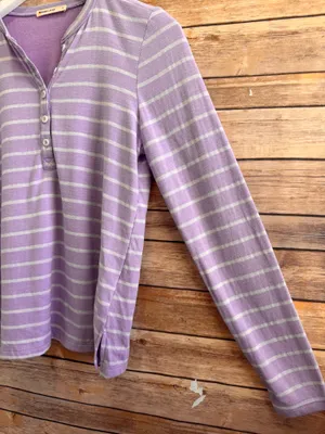 Marine Layer Tee Women’s Size Small Purple Stripe Double Knit Henley NWOT thumbnail 3