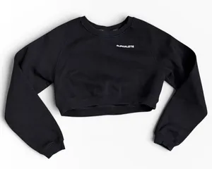 Alphalete Black Cropped Oversized Crew Neck Sweatshirt Logo Pullover‎ Size Small thumbnail 1