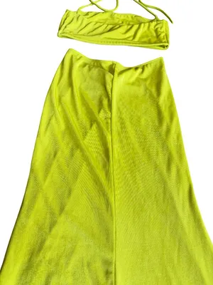 Tresser Chartreuse Twist Front Bandeau Maxi Skirt Set Small Women's thumbnail 5