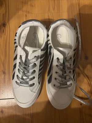 Cato White and Black Zebra-Pattern Sneakers with Silver Laces thumbnail 1