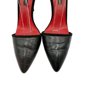 Charles Jourdan Shoes Women‎ 7.5 Black Croc Emboss Pointed Toe Ankle Strap Heel thumbnail 4