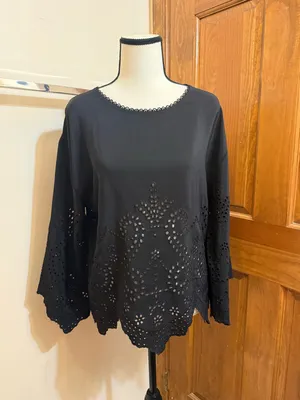Ulla Johnson Black Eyelet Althea Cutwork Blouse 100% silk size 4 thumbnail 6