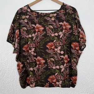 Natural Life Easy V-Neck Floral Top Brown Boho Tropical Size Small thumbnail 3