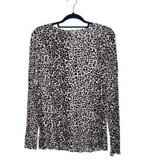 Maurices 24/7 Cream Brown Leopard Print Crew Neck Long Sleeve Tee thumbnail 6