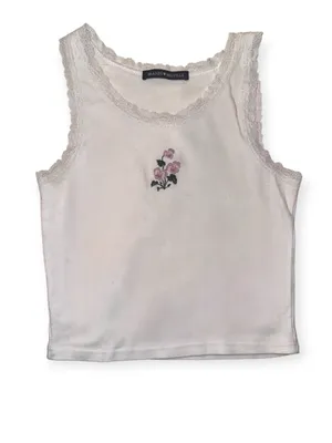 RARE Brandy Melville J. Galt Ronnie Lace floral Embroidered CropTank Top White thumbnail 5