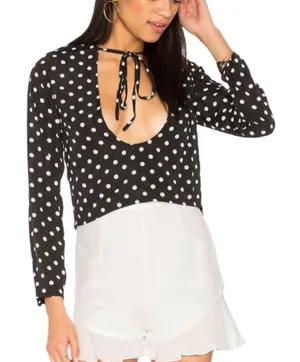 NWT REVOLVE X LIONESS Take the Plunge Polka Dot Top - Black - Medium thumbnail 1